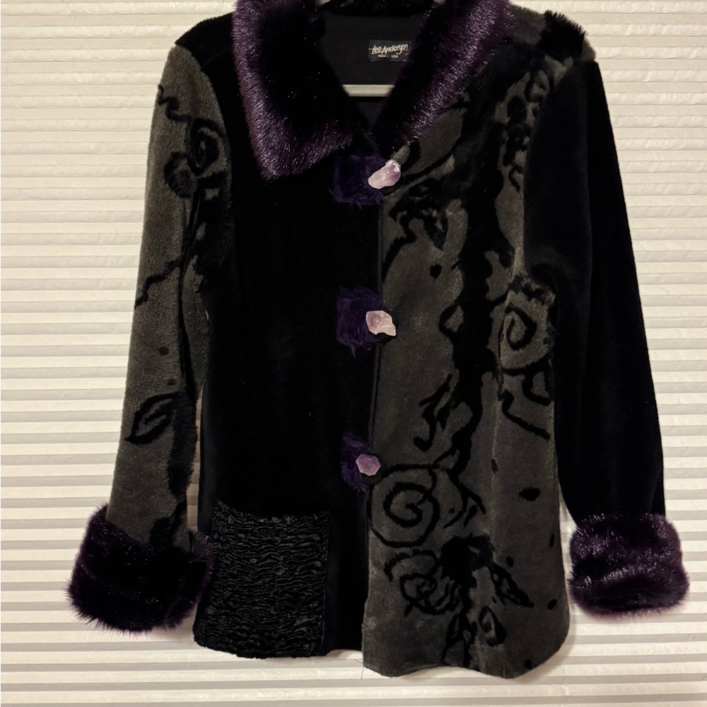 Lee Andersen Vintage  Black and Purple Teddy Jacket with Real Amethyst Buttons